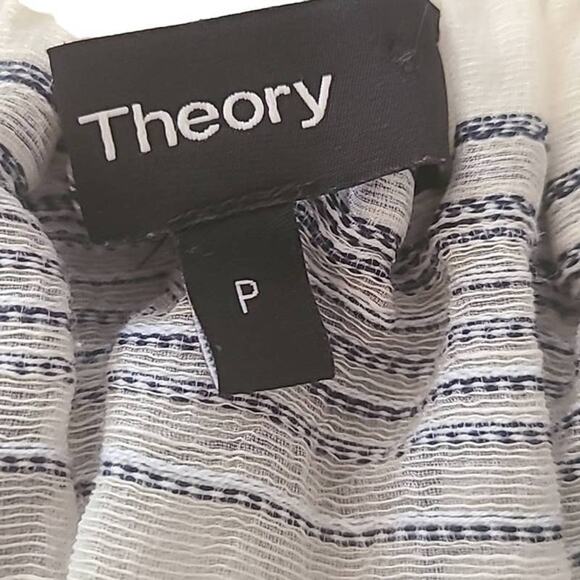 Theory Women's Odettah Off-Shoulder Striped Top Size Petite Medium Blue White - Picture 7 of 7